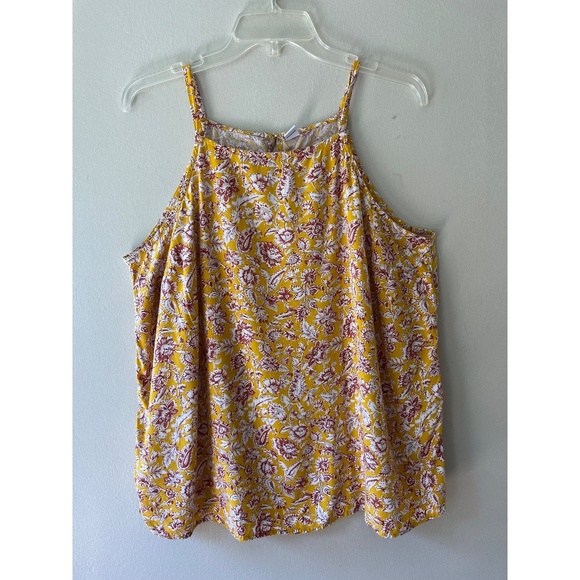 Old Navy Sz L Halter Yellow Floral Tank Top Square Neck Camisole Pullover - Picture 1 of 6